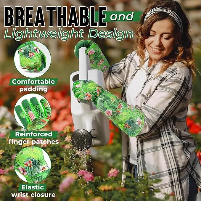 HANDLANDY Women Gardening Gloves, Thorn Proof Breathable Ladies Rose Pruning Long Gauntlet Floral Print Garden Yard Gloves, Gift for Gardeners (Green, XL) by GreenHaven Gardens