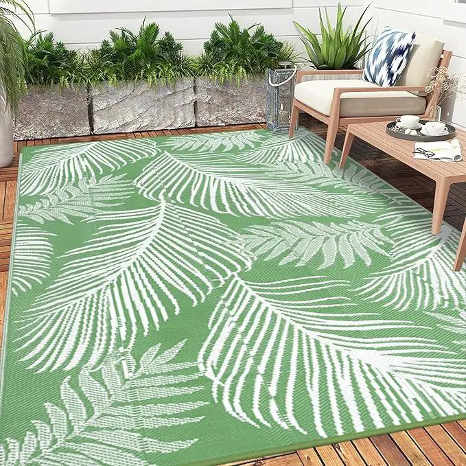Pauwer Waterproof Outdoor Rug 9x12, Reversible Plastic Straw Patio Camping Rug, Indoor Outdoor RV Mat Carpet for Deck, Camper, Porch, Balcony, Backyard, Picnic, Leaf Green by GreenHaven Gardens