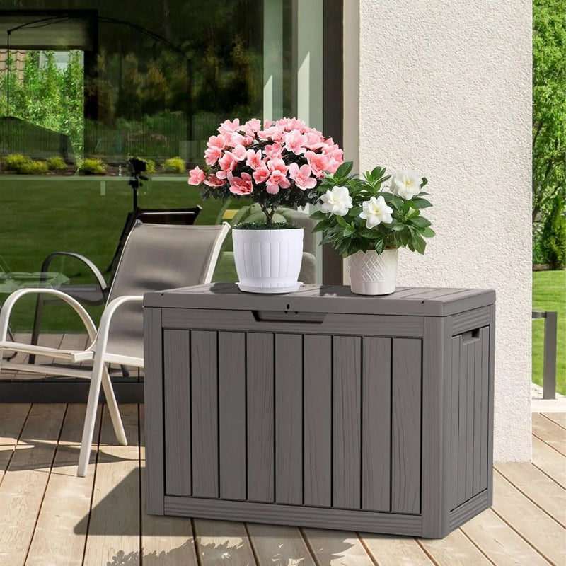 45 Gallon Waterproof Deck Box, Lockable Resin Storage Box for Patio Furniture Cushions Garden Tools and Outdoor Delivery Storage, Coffee by GreenHaven Gardens