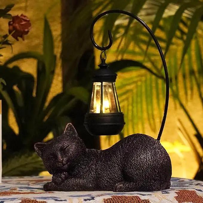 Solar Garden Statue Cat Figurine with Solar Light- Cat Statues Garden Art with Solar Lantern, Loving Cat for Patio,Balcony,Yard, Lawn, Porch-Unique Housewarming Gift for Garden Mom Grandma by GreenHaven Gardens