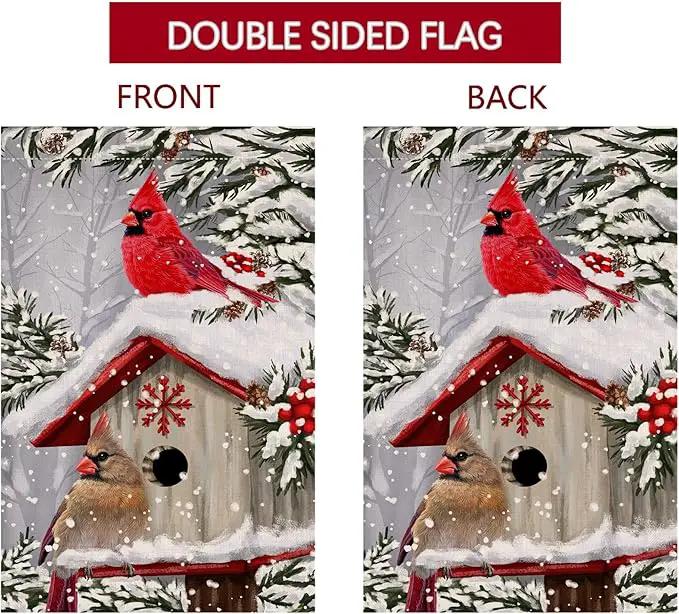 BLKWHT Winter Cardinal Bird Garden Flag 12x18 Vertical Double Sided Trees Snow Christmas Holiday Outside Decorations Burlap Yard Flag BW735 by GreenHaven Gardens