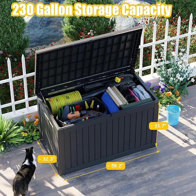 XXL 230 Gallon Large Resin Deck Box, Lockable Outdoor Storage Box for Patio Cushions Storage Furniture,Garden Tools, Pool Supplies, Weatherproof and UV Resistant- Black (230 Gallon) by GreenHaven Gardens