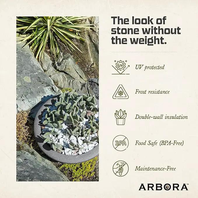 ARBORA 21" Santorini Bowl Polyresin Indoor and Outdoor Planter with Stone Blend Concrete Gray Finish - Durable, Weatherproof, Lightweight, Large Plant Pot for Patio, Garden, Deck, Entryway by GreenHaven Gardens