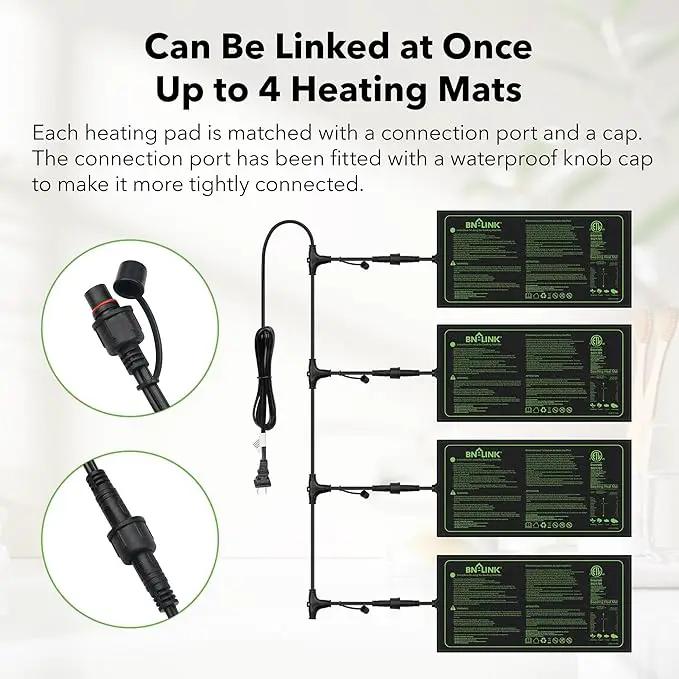BN-LINK Seedling Heat Mat 10" x 20.75" 4 Pack Daisy Chainable Warm Hydroponic Heating Pad Waterproof for Seed Starting Germination, Indoor Gardening, Greenhouse by GreenHaven Gardens