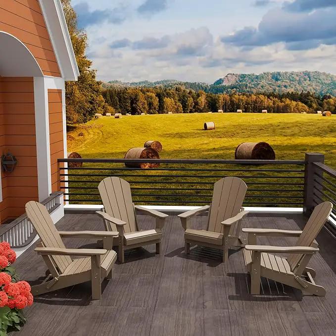 Westin Outdoors Laguna WO Home Furniture Adirondack Chair 4 PC Set Classic Outdoor Patio Folding Chair for Bon Fire Pit Lawn Backyard Beach Plastic Weather-Resistant (WeatherWood) by GreenHaven Gardens