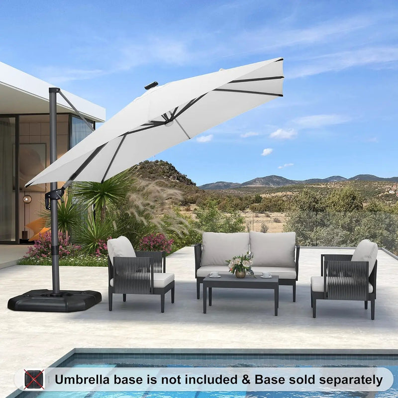 PURPLE LEAF 10 Feet Patio Umbrella Outdoor Cantilever Solar Powered LED Square Umbrella Aluminum Offset Umbrella with 360-degree Rotation for Garden Deck Pool Patio White by GreenHaven Gardens