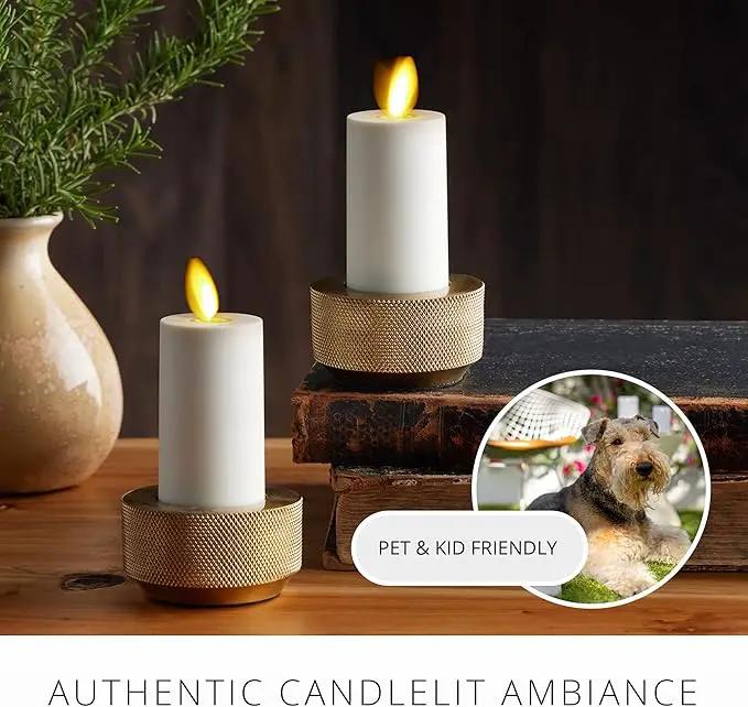 Luminara Outdoor Votive Flameless LED Candle, Set of 2 Ivory 1.5" x 4", Moving Flame Battery Operated Timer Remote Ready IPX4 Matte Plastic Finish by GreenHaven Gardens
