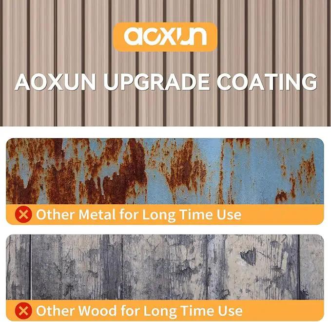 Aoxun 7x5 FT Outdoor Storage Shed with Floor Garden Metal Shed with Lockable Door Outdoor Large Shed for Tool, Garbage Can, Bike, Mower, Brown by GreenHaven Gardens
