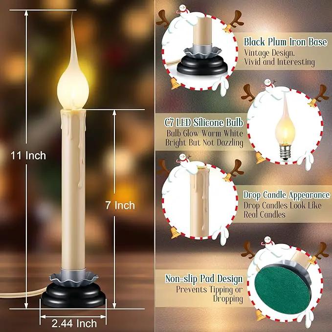 Enhon 4 Pack Rustic Country Candle Lights with Replacement Silicone Bulb, C7 0.6W Electric LED Christmas Window Candles Plug in, UL Certification Warm White Candlestick Lamp, 5 FT Cord, On/Off Switch by GreenHaven Gardens