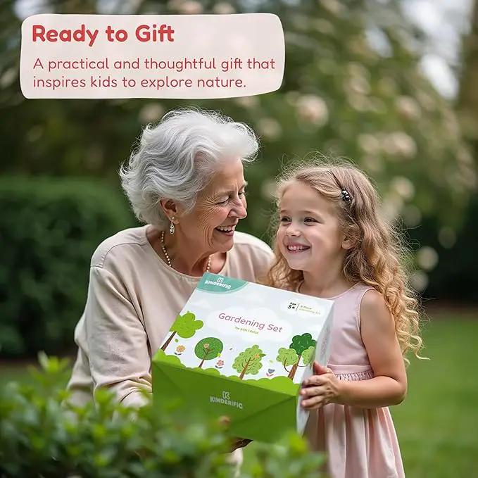 Gardening Set, Tool Kit, for Kids, STEM, Includes Tote Bag, Spade, Watering Can, Rake, Fork, Trowel and Gloves (Petal) by GreenHaven Gardens