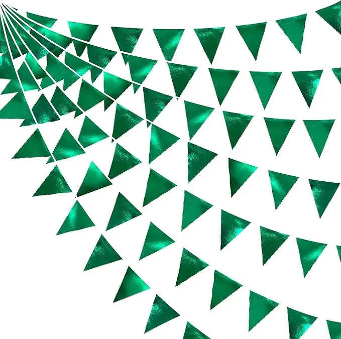 Green Party Decorations Triangle Pennant Banner Flag Dark Green Metallic Fabric Bunting Garland for Graduation Wedding Bridal Shower Birthday Baby Shower Holiday Retirement Game Party Supplies by GreenHaven Gardens