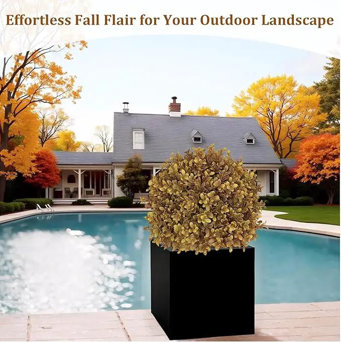 24" Tall Artificial Boxwood Ball Fall Topiary Trees Set of 2, UV Resistant Large Faux Plants Outdoor, 2ft Fake Bushes and Shrubs Look Real with Stake for Front Porch Outside Planter Backyard Decor by GreenHaven Gardens