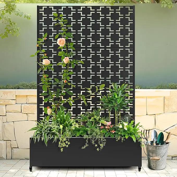 Raised Garden Bed with Trellis and Wheels,73"x47"x16" Metal Raised Garden Bed,Black Squared Metal Planter with Climbing Trellis for Vines & Vegetables by GreenHaven Gardens