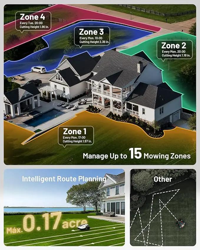 YUKA Mini 500 Robotic Lawn Mower for 0.12 Acre,Ultrasense AI Vision+ RTK Positioning, Auto Mapping, App Control,50% Slope,Perimeter Wire Free, 15 Mowing Zones Management by GreenHaven Gardens