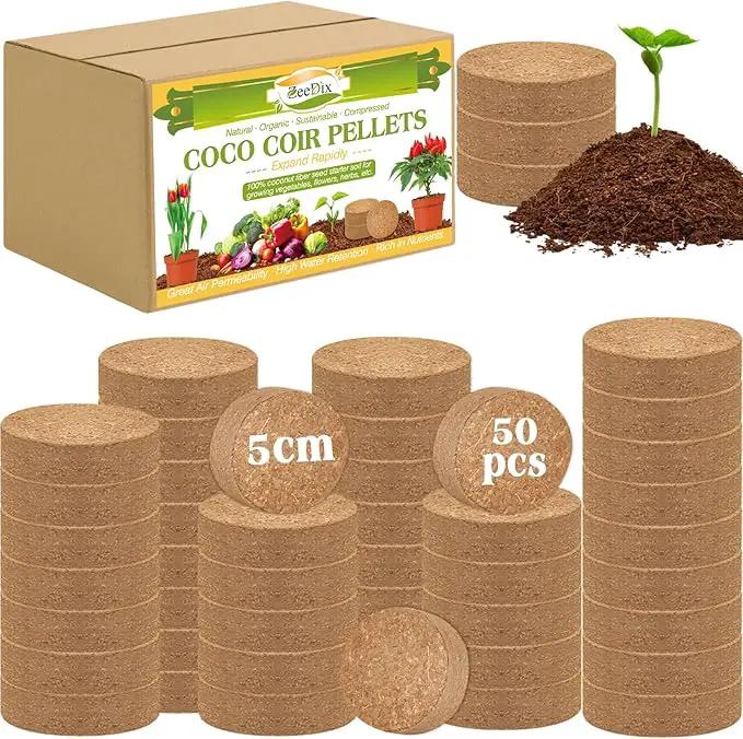 ZeeDix 50pcs 50mm Coco Coir Pellets, Compressed Soil Pellets Coconut Coir Seed Starter Discs Seed Starting Pellets Discs Potting Soil for Outdoor Plants Flowers Bonsai Herbs and Vegetables by GreenHaven Gardens