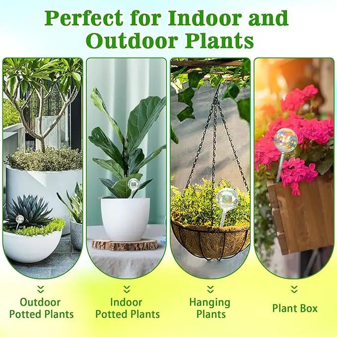 Plant Watering Globes, 6PCS Iridescent Rainbow Gradient Color Clear Glass Bulbs Self Watering Spikes Planter Insert, Automatic Plant Waterer Bulbs Devices for Various Plants by GreenHaven Gardens