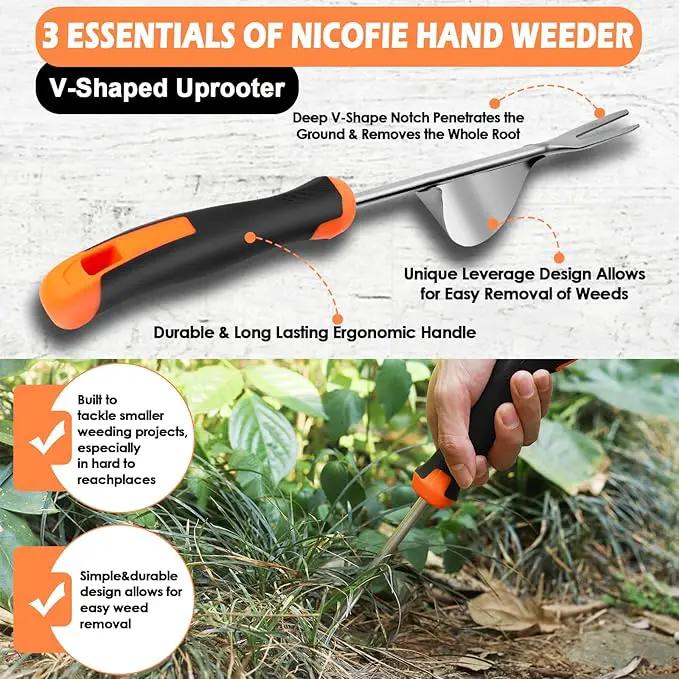 2025 Hand Weeder Tool, Rubber Handle Manual Weeder Puller Tool, Uprooting Weeding Tools, Crack Weeder Crevice, 4 Teeth Weeding Tool, Weeding Artifact Tool for Gardening(3 Pcs) by GreenHaven Gardens