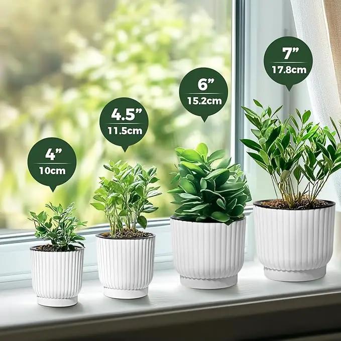 T4U 4.5 Inch Self Watering Pots for Indoor Plants, 6 Pack White Plastic Flower Pots for All House Plants, Flowers, African Violets by GreenHaven Gardens