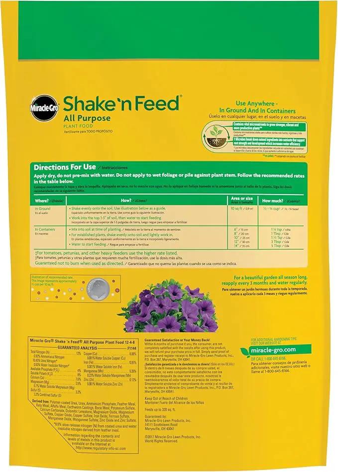 Miracle-Gro Shake 'N Feed All Purpose Plant Food, For In-Ground and Container Plants, Feeds for up to 3 Months, 8 lbs. by GreenHaven Gardens