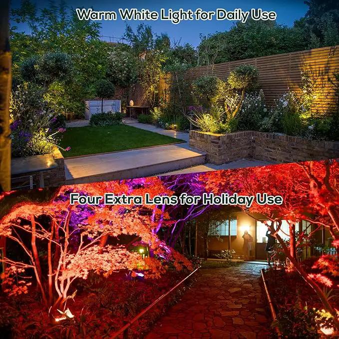 ZYAN 4 Pack Outdoor Landscape Lighting with 4 Colorful Lens and Power Supply, Green Shell by GreenHaven Gardens