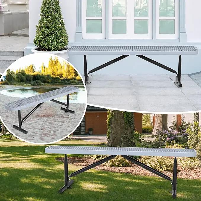 48" L Outdoor Steel Flat Bench, Heavy Duty Metal Park Bench for Outside, Expanded Metal, Commercial Benches Mesh Bench for Shopping Mall, Store, Lawn, Park, Patio, Deck, Garden (Grey, 6FT) by GreenHaven Gardens