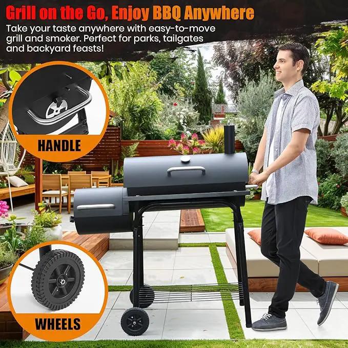 Charcoal Grill Offset Smoker: Charcoal Barbecue Grills with Spacious Cooking Area | Barrel BBQ Grill and Smokers Combo for Outdoor Patio Backyard Camping and Parties by GreenHaven Gardens