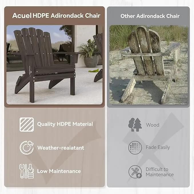 Folding HDPE Adirondack Chair, Weather-Resistant Patio Chair with Wide Armrests & High Backrest, Fire Pit Chair for Garden, Backyard, Porch - Dark Brown by GreenHaven Gardens