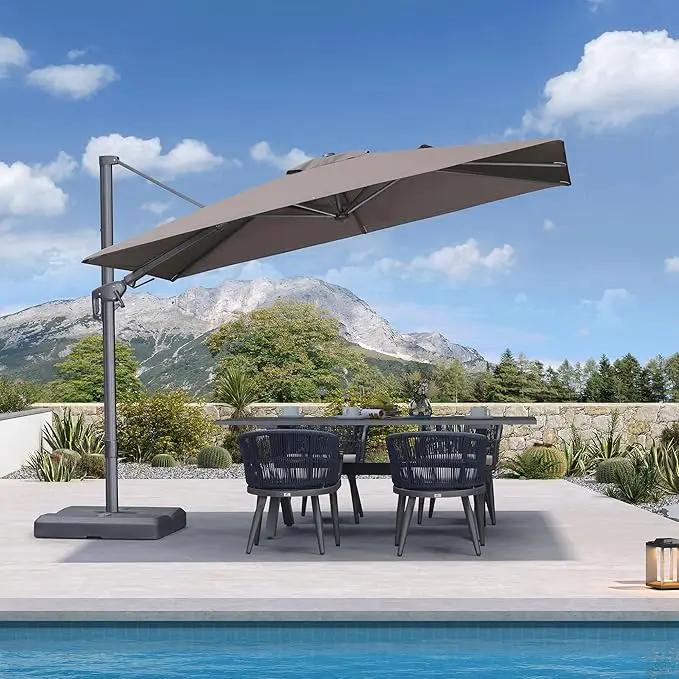 PURPLE LEAF 10' X 6.5' Left-right Tilting Outdoor Patio Umbrella Swivel Offset Cantilever Heavy Duty Rectangle Aluminum Umbrella with UV Resistant for Deck Pool Patio Backyard, Ash Mocha by GreenHaven Gardens