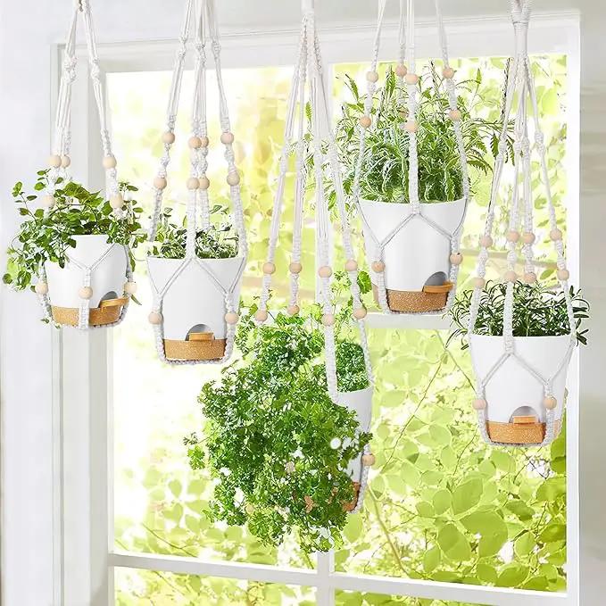 GARDIFE Hanging Planters for Indoor Plants,5Pcs Hanging Basket for Indoor Boho Home Decor,Macrame Plant Hanger,35 Inches,29Inch,23Inch, Ivory,Self Watering Planters, 7/6.5/6/5.5/5 Inch,White&White by GreenHaven Gardens