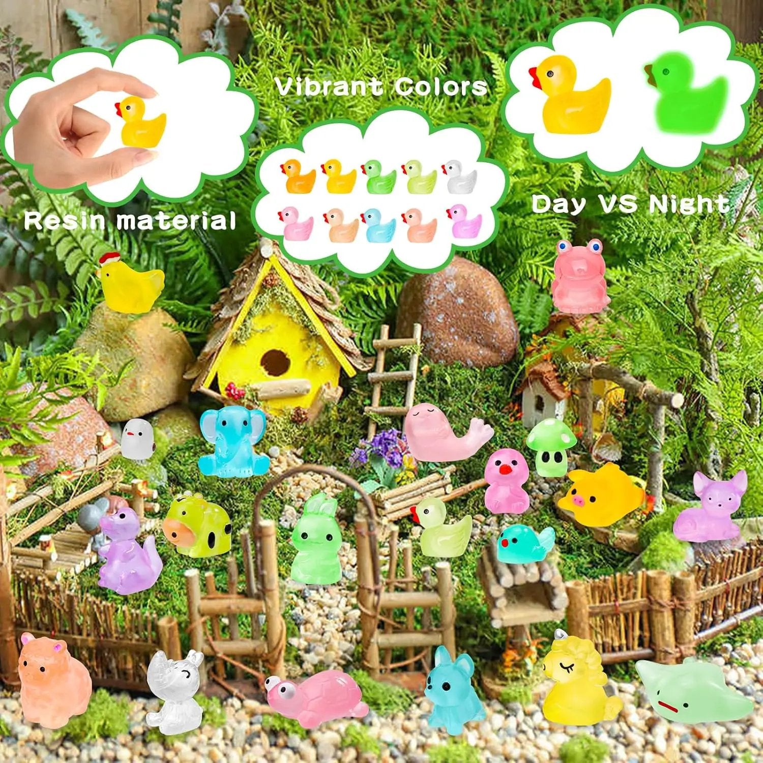 120PCS Glow in The Dark Mini Resin Animals 20 Styles of Luminous Ducks dinosaurswls Frogs and More Tiny Figurines for Fairy Garden Aquarium Terrarium Potted Plants Dollhouse Decor by GreenHaven Gardens