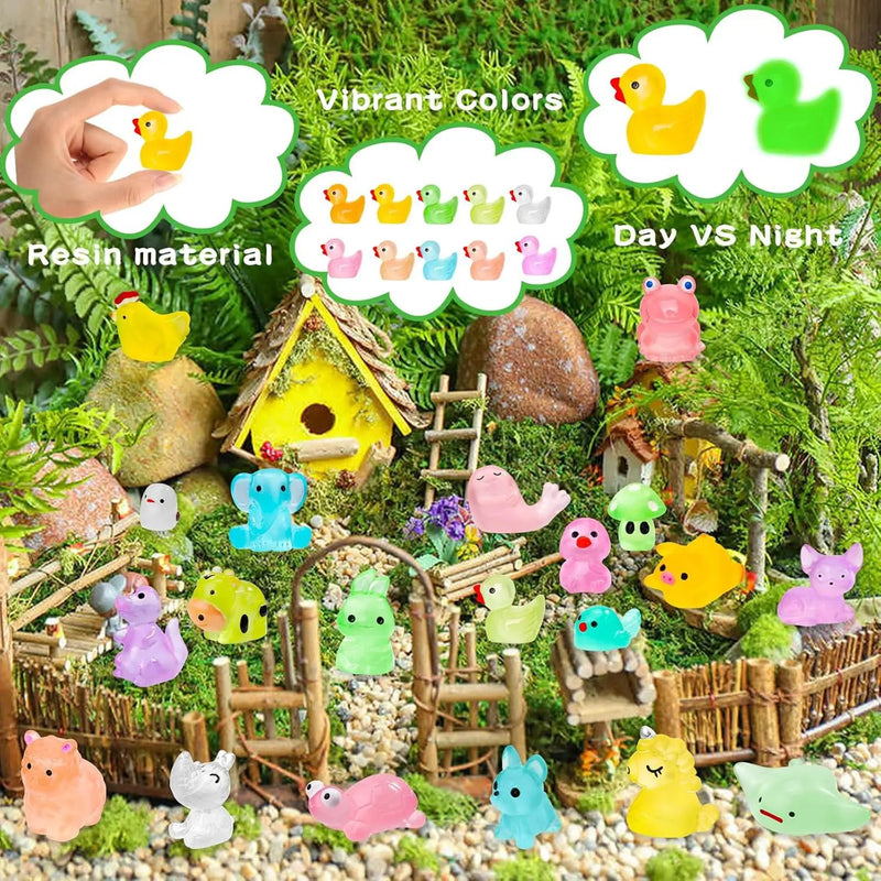 120PCS Glow in The Dark Mini Resin Animals 20 Styles of Luminous Ducks dinosaurswls Frogs and More Tiny Figurines for Fairy Garden Aquarium Terrarium Potted Plants Dollhouse Decor by GreenHaven Gardens