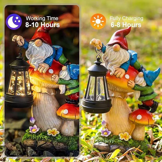 Solar Garden Statue Gnomes Figurine Lights,Funny Gnomes Standing on Mushrooms with Lanterns, with Lanterns Outdoor Yard Decorations for Patio Porch Home, Garden Gifts for Women Mom by GreenHaven Gardens