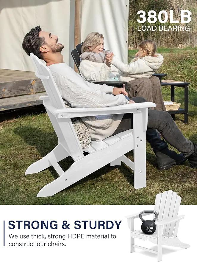 KINGYES HDPE Adirondack Chair, Classic All-Weather Outdoor Patio Adirondack Chair, White by GreenHaven Gardens