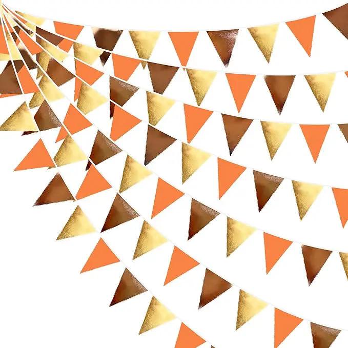 Fall Party Decorations Orange Gold Brown Metallic Fabric Triangle Pennant Banner Flag Bunting Garland for Autumn Fall Thanksgiving Wedding Birthday Bridal Shower Engagement Graduation Party Supplies by GreenHaven Gardens