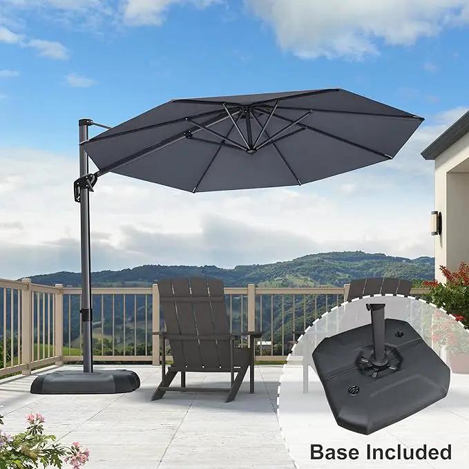 PURPLE LEAF 10 Feet Patio Umbrella with Base Outdoor Cantilever Round Umbrella Aluminum Offset Umbrella with 360-degree Rotation for Garden Deck Pool Patio Light Grey by GreenHaven Gardens