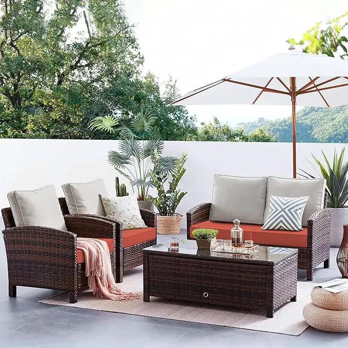 Favoyard Patio Chair Cushions 24 x 24 x 4 Inch Waterproof Outdoor Seat Cushions for Patio Furniture 3-Year Color Fastness Garden Sofa Couch Chair Pads with Handle & Adjustable Straps Set of 2, Spice by GreenHaven Gardens