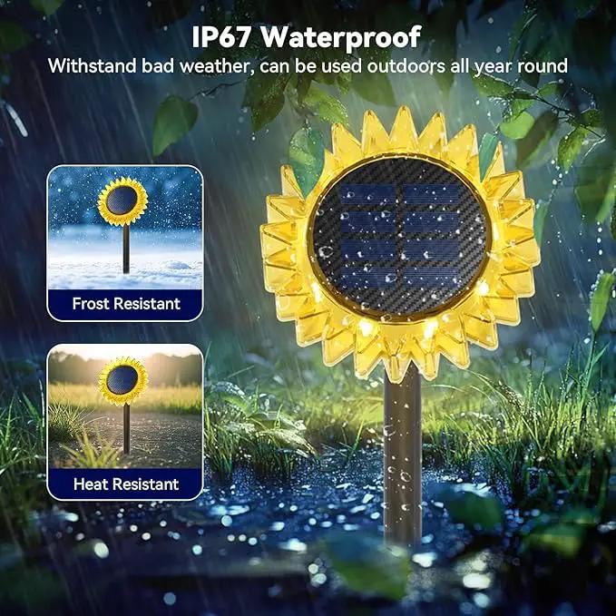 Hogni 6PK Solar Garden Lights, Ground Stake/Hang 2 in 1 Solar Sunflowers Outdoor Waterproof IP67, Outdoor Decor for Pathway Walkway Landscape Backyard Fence Decoration by GreenHaven Gardens