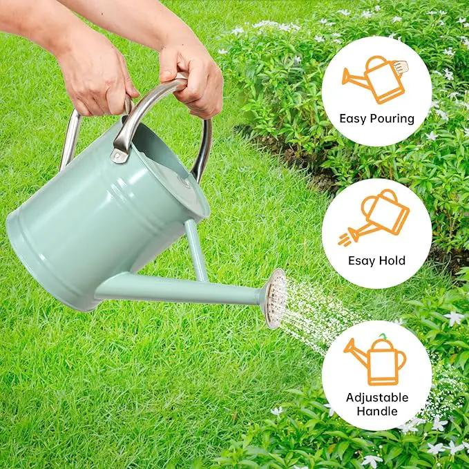 Metal Watering Can for Outdoor Plants, Galvanized Steel Watering Can with Removable spout, 1 Gallon,Perfect Home & Garden Décor Cream Green by GreenHaven Gardens