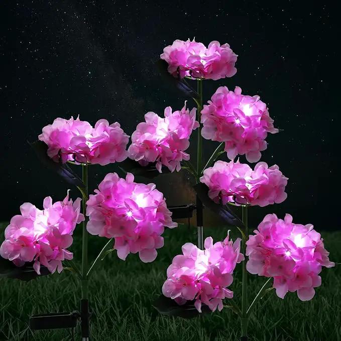 Solar Lights Outdoor Decorative - 3 Pack Hydrangea Solar Garden Stake Lights Waterproof,Two Lightning Modes & Enlarged Solar Panel (Pink) by GreenHaven Gardens