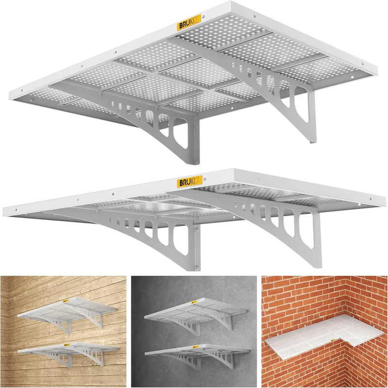 2Pack 2x3ft Adjustable Metal Garage Wall Shelving Heavy Duty Garage Storage Shelf Wall Mounted White by GreenHaven Gardens