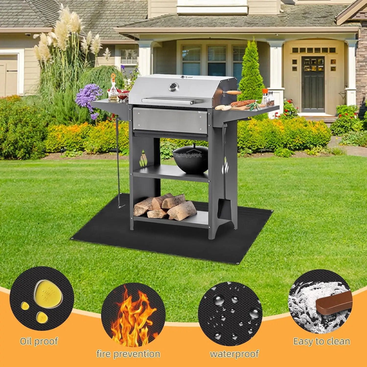 Under Grill Mat for Outdoor Grilling, 32 x 48 inches Double-Sided Fireproof Waterproof BBQ Protector for Deck and Patio Under Grill Mat for Outdoor BBQ by GreenHaven Gardens