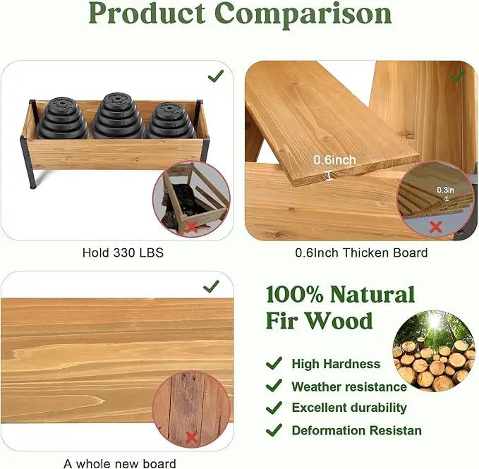 Wood Rectangular Garden Planter Box with Wheel Raised Garden Bed Outdoor,Planters for Outdoor Plants 37 * 13 * 15 Elevated Planter Box for Herbs Vegetables Flowers Outdoor Patio Deck Balcony by GreenHaven Gardens