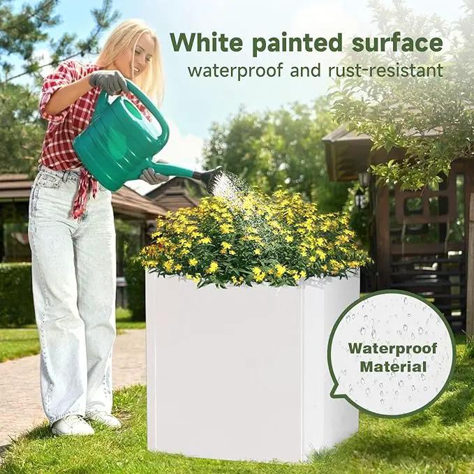 Steel Planter Box-24"x24"x24"-Large Square Planter Box-Outdoor Indoor-Cube Steel Planter Heavy Duty White Metal Planter Flower Pot Commercial Residential for Home Garden Porch Hotel Patio by GreenHaven Gardens