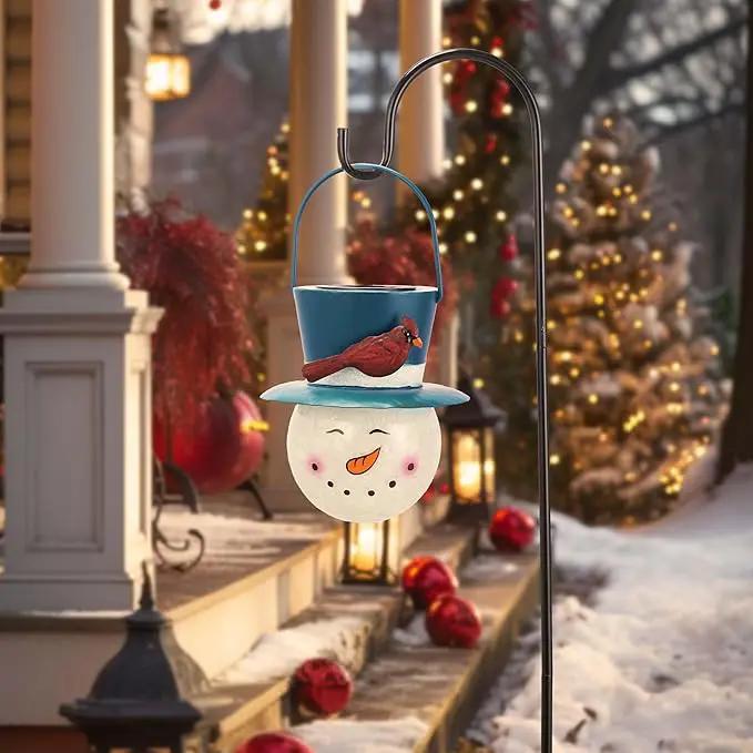 TERESA'S COLLECTIONS Outdoor Christmas Decorations for House, 36'' Snowman Glass Solar Lantern Stake with Blue Cardinal Hat, Xmas Grinch Solar Christmas Lights for Garden Party Decor by GreenHaven Gardens