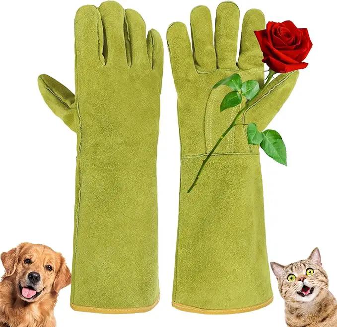 HANDLANDY Animal Handling Gloves, Bite Proof Cat Gloves, Ideal for Rose Pruning, Gardening, Falconry, Pet Grooming (Ginger yellow, 16 Inches) by GreenHaven Gardens