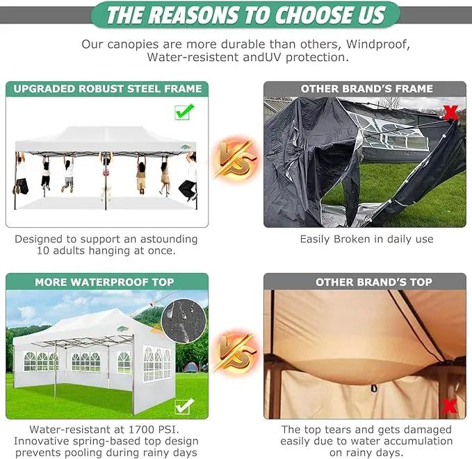 COBIZI 10x20 Pop Up Canopy Tent Heavy Duty with 6 Removable Sidewalls, Commercial Heavy Duty Pop Up Tent for Parties All Weather Waterproof and UV 50+ Wedding Tent with Roller Bag(Legs Upgraded) by GreenHaven Gardens