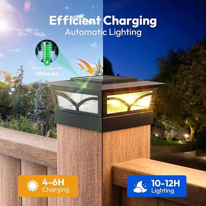 NIORSUN Solar Post Cap Lights Outdoor, 2 Modes LED, Deck Fence Post Solar Lights for 3.5x3.5 4x4 Caps Patio Garden Decoration, Warm White/Cool White Lighting Black 6 Pack by GreenHaven Gardens