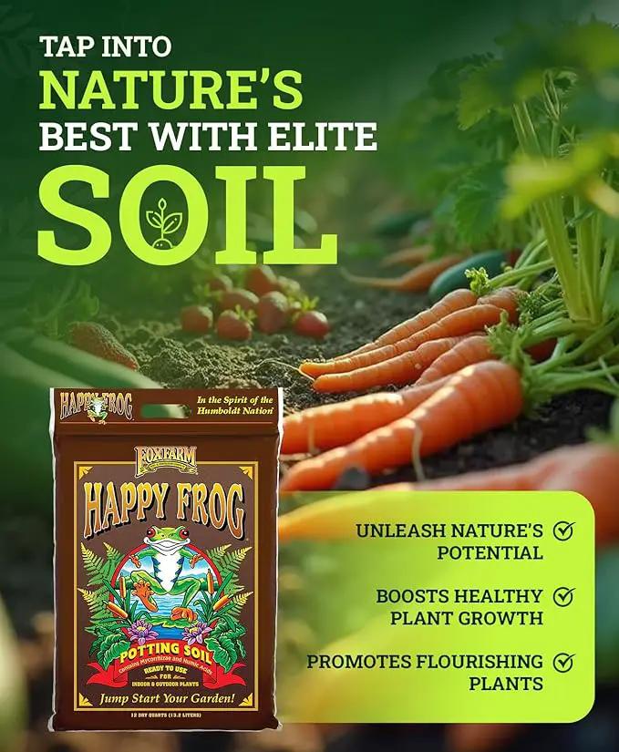 FoxFarm Happy Frog Potting Soil, 12qt – for Indoor/Outdoor Container Plants, Improves Root Efficiency, pH Adjusted for Optimal Nutrient Uptake – Contains Microbes and Humic Acids (Pack of 4) by GreenHaven Gardens