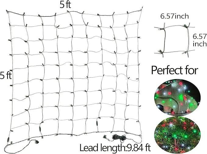 HISHINY Christmas Net Lights Outdoor for Bushes,100LED 5X5ft Connectable Bush Yard Mesh Shrub Net Light Decorations for Party, Holiday, Wedding, Tree,Home Decor(Red White Green) by GreenHaven Gardens