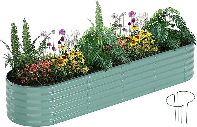 Galvanized Metal Planter Raised Garden Bed Kit for Gardening Outdoor，8x2x1ft Planter Grow Garden Box Raised Flower Bed，Long Vegetable Clearance Herb Raised Garden Beds for Gardening by GreenHaven Gardens